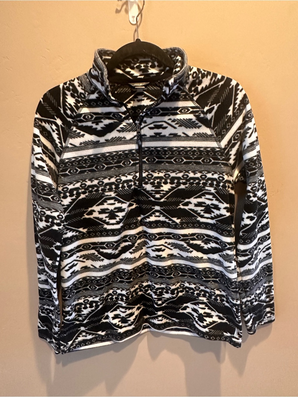 Eddie Bauer Aztec Geometric Fleece Quarter Zip Pullover Black White Womens M